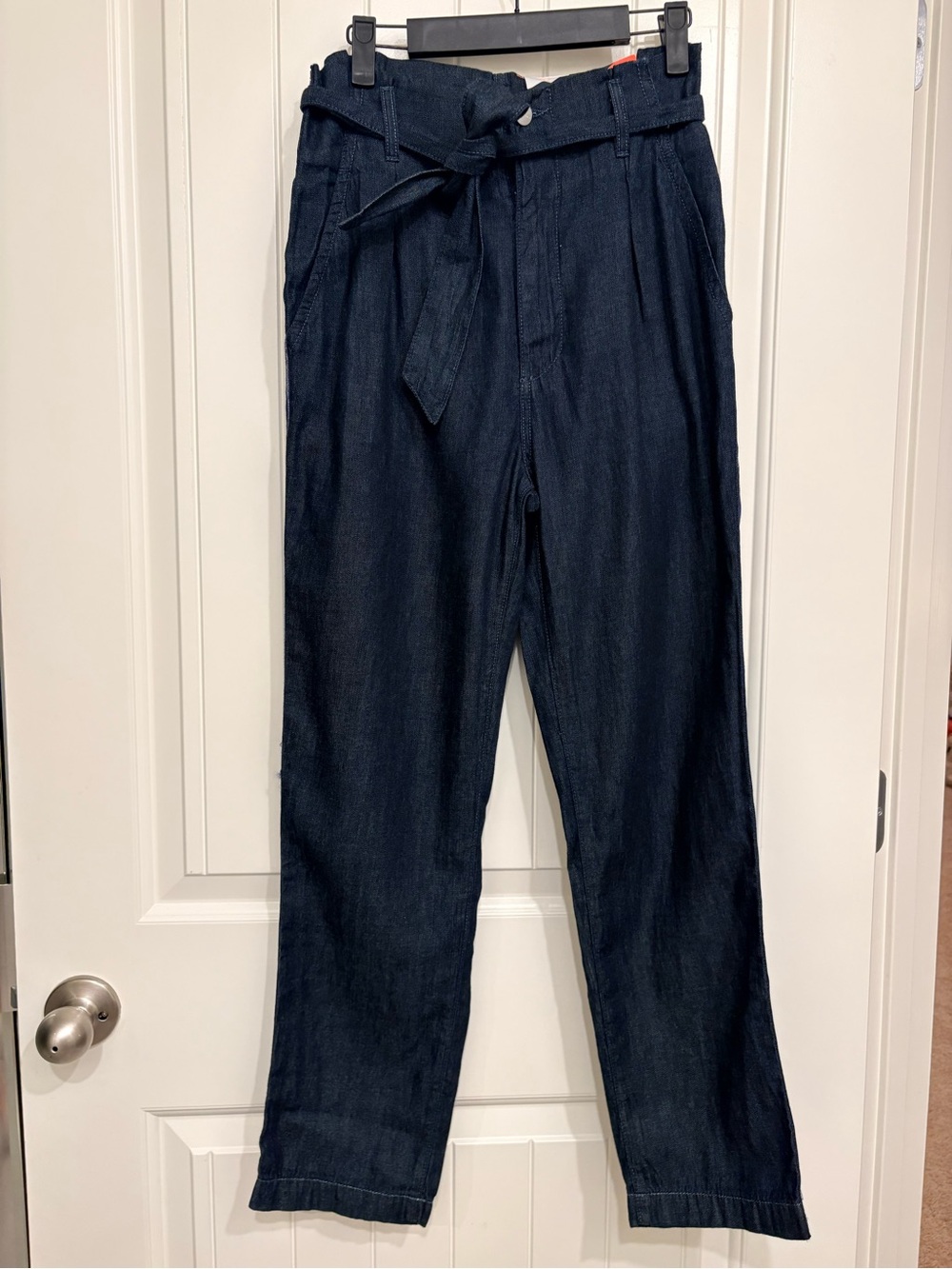 SUNDRY Belted Paperbag Denim Pants Blue Sparkle Stripe Size 27